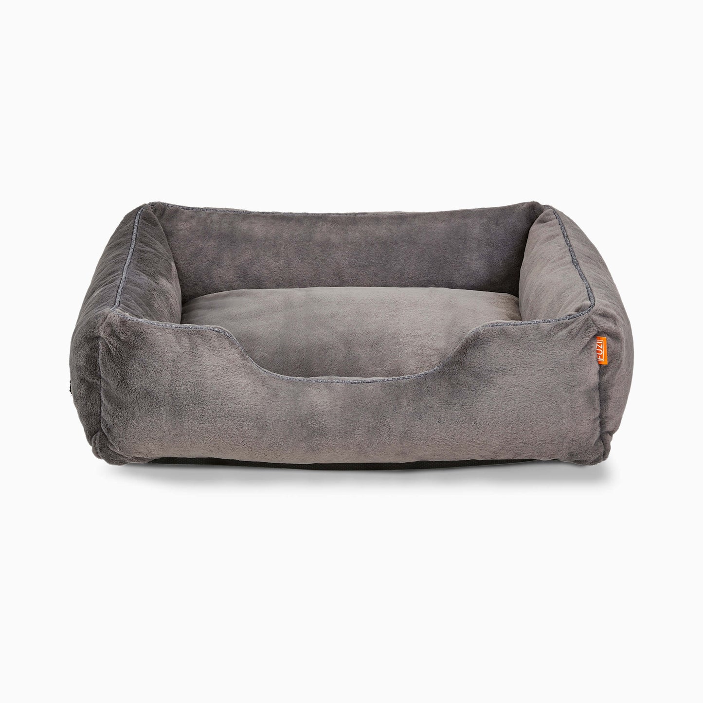 Orthopedic Bolster Dog Bed – Faux Fur, Removable Cover (Dark Grey)