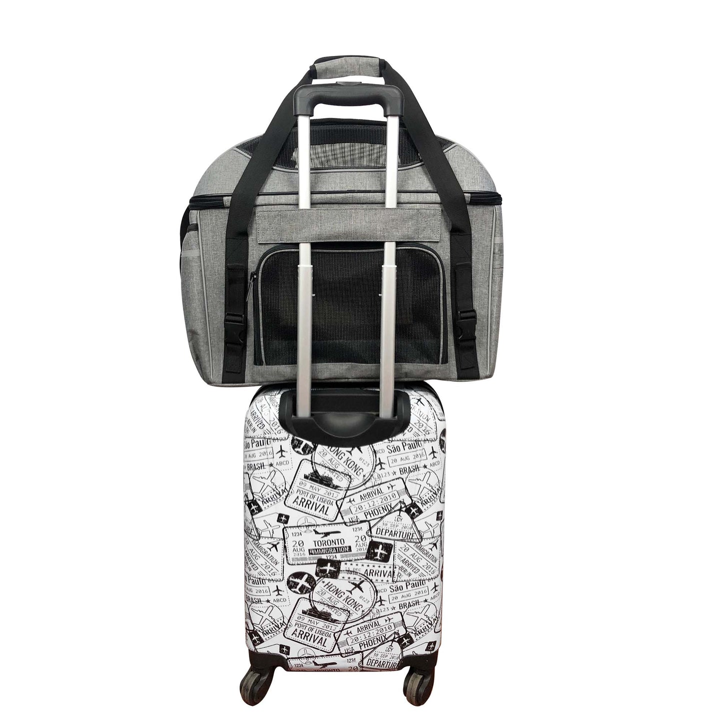 Pet Car Seat & Mobile Travel Crate – Rigid Soft-Sided, Tall Profile (Platinum Gray)