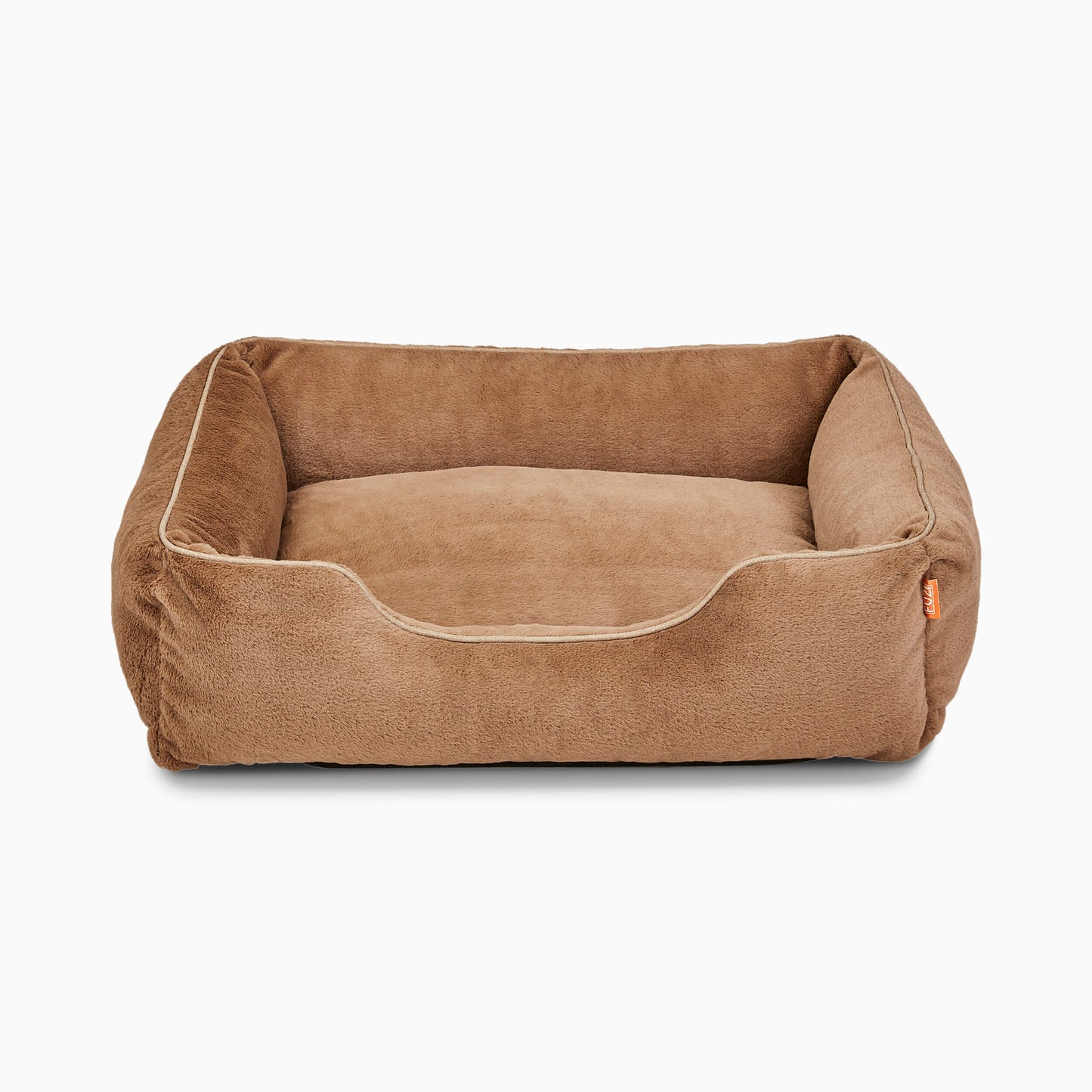 Orthopedic Bolster Dog Bed – Faux Fur, Removable Cover (Light Brown)