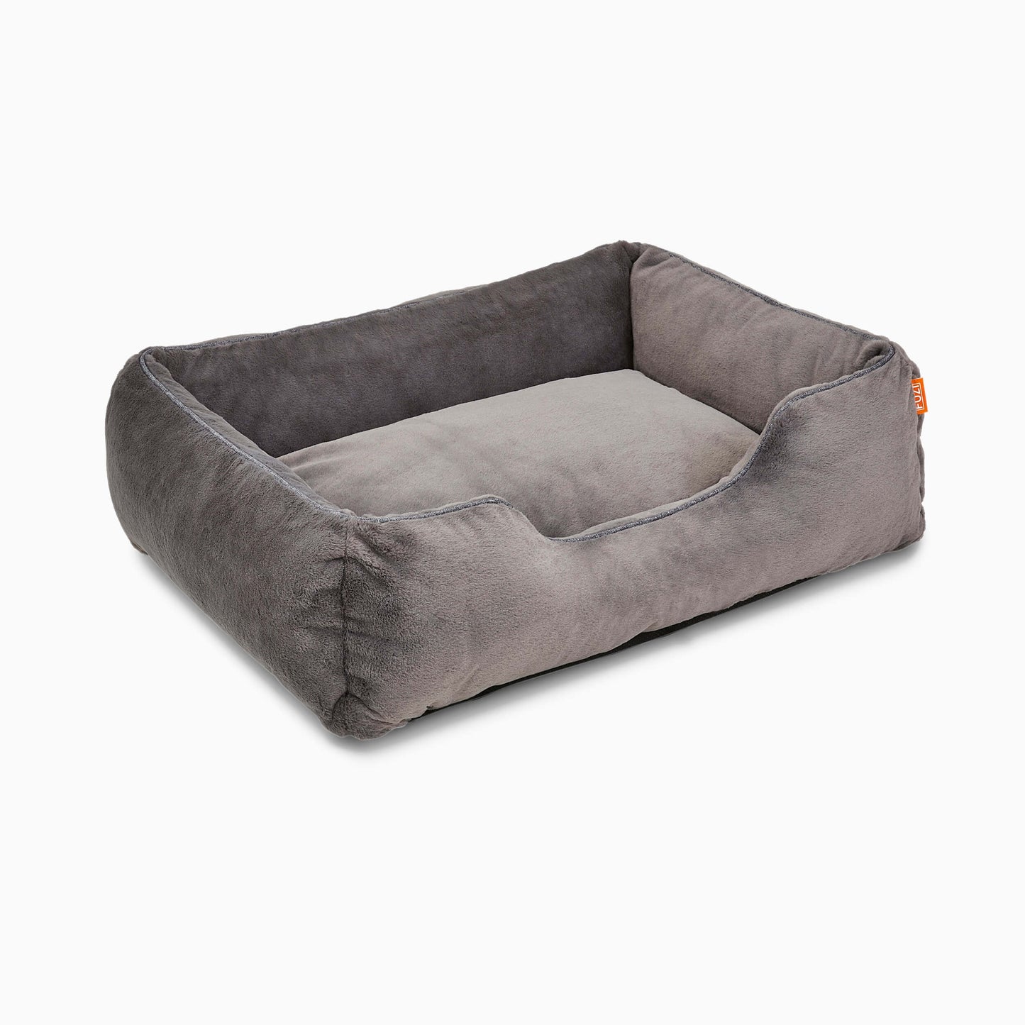Orthopedic Bolster Dog Bed – Faux Fur, Removable Cover (Dark Grey)