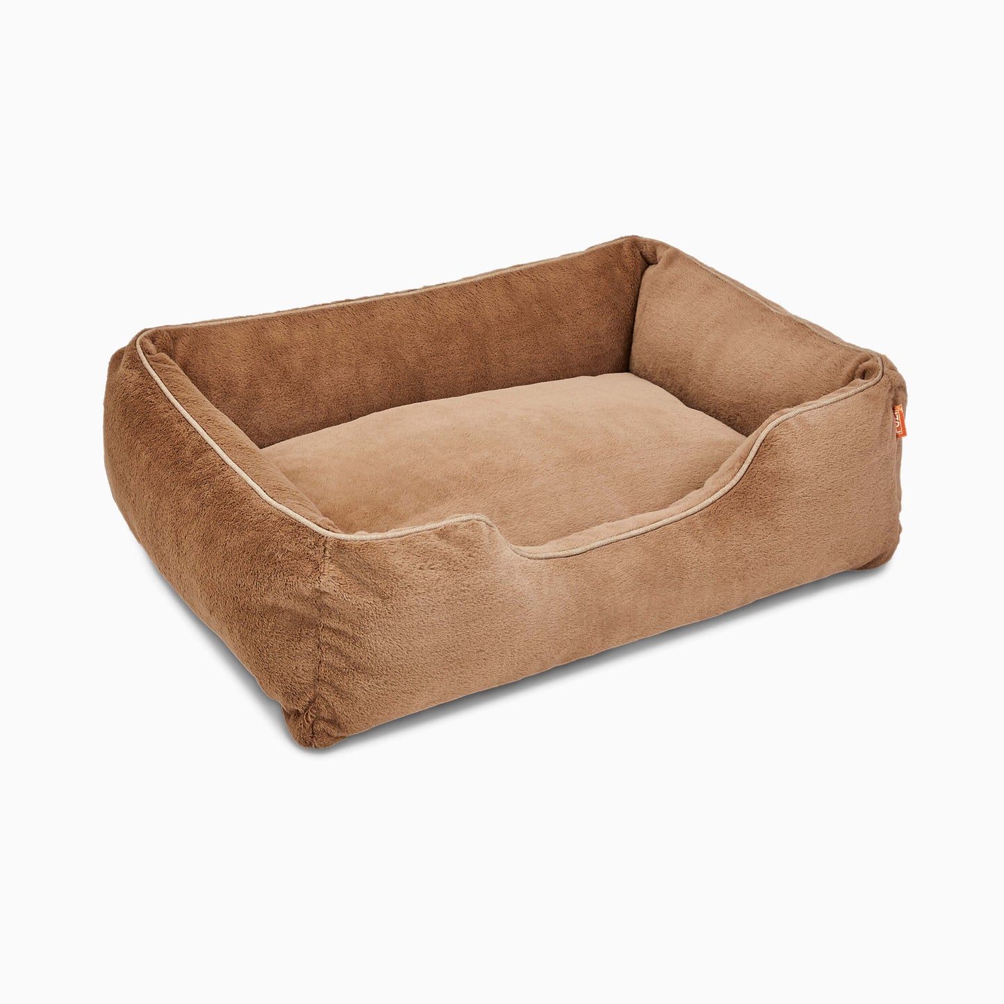 Orthopedic Bolster Dog Bed – Faux Fur, Removable Cover (Light Brown)