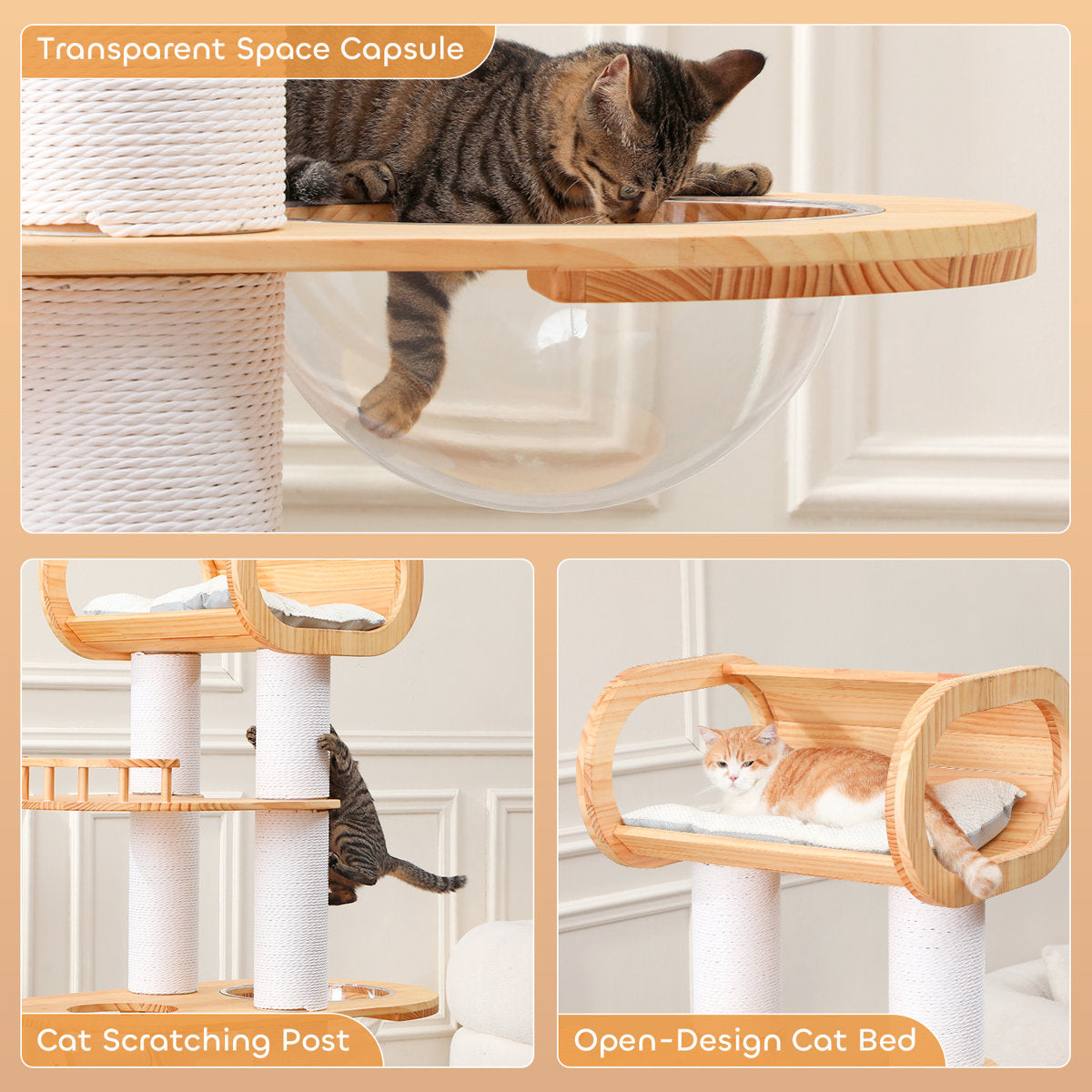 Solid Wood 63" Cat Tree & Activity Tower | Tall, Durable