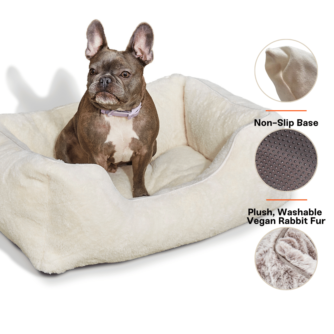 Orthopedic Bolster Dog Bed – Faux Fur, Removable Cover (Light Brown)
