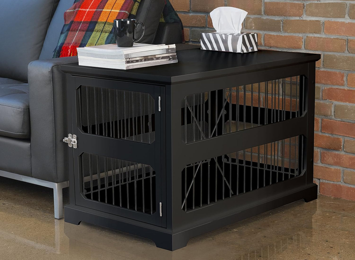Slide Door Dog Crate End Table - Retractable Pet Kennel Furniture