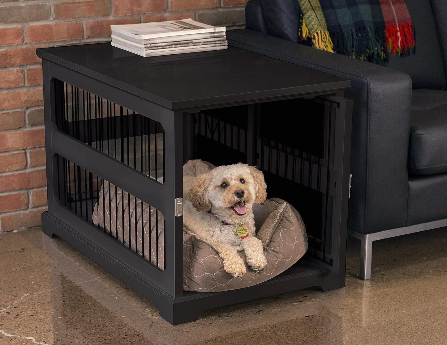 Slide Door Dog Crate End Table - Retractable Pet Kennel Furniture