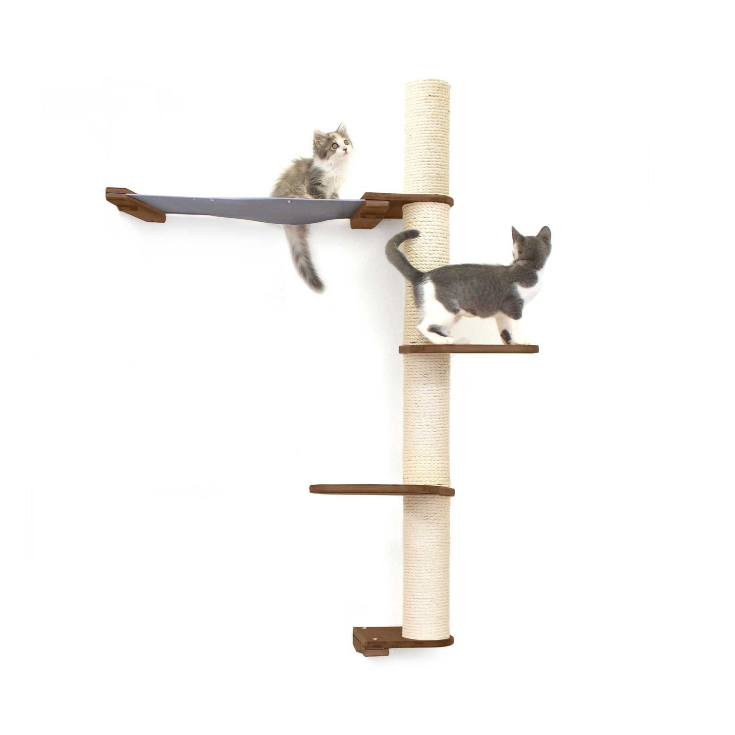 Tall cat perch with natural bamboo and charcoal gray canvas summit hammock, vertical scratching pole with multiple tiers for .