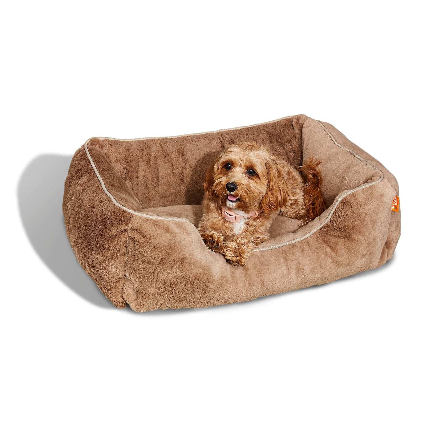 Orthopedic Bolster Dog Bed – Faux Fur, Removable Cover (Light Brown)