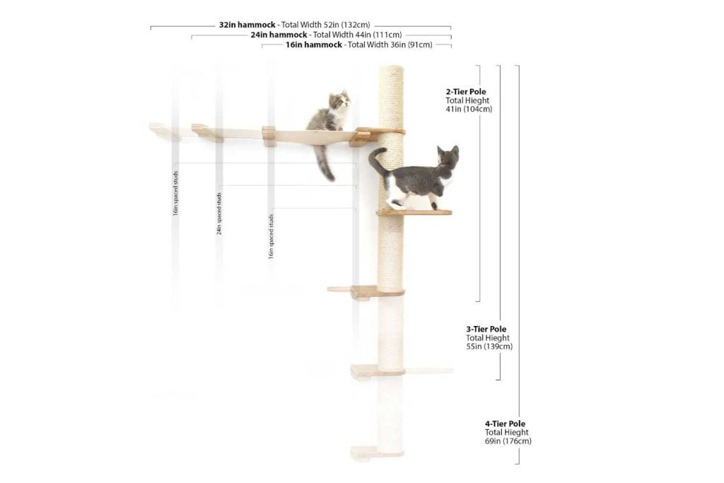 Tall cat perch vertical scratching pole with natural bamboo, natural canvas summit hammock, multi-tier design, ideal for cat .