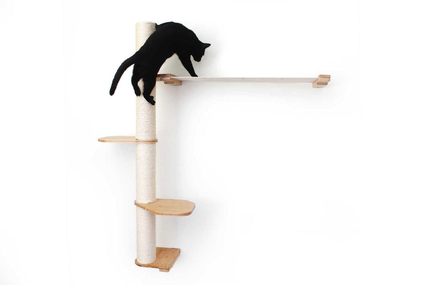 Tall cat perch with natural bamboo vertical scratching pole and natural canvas summit hammock, ideal for cat tree wall or.