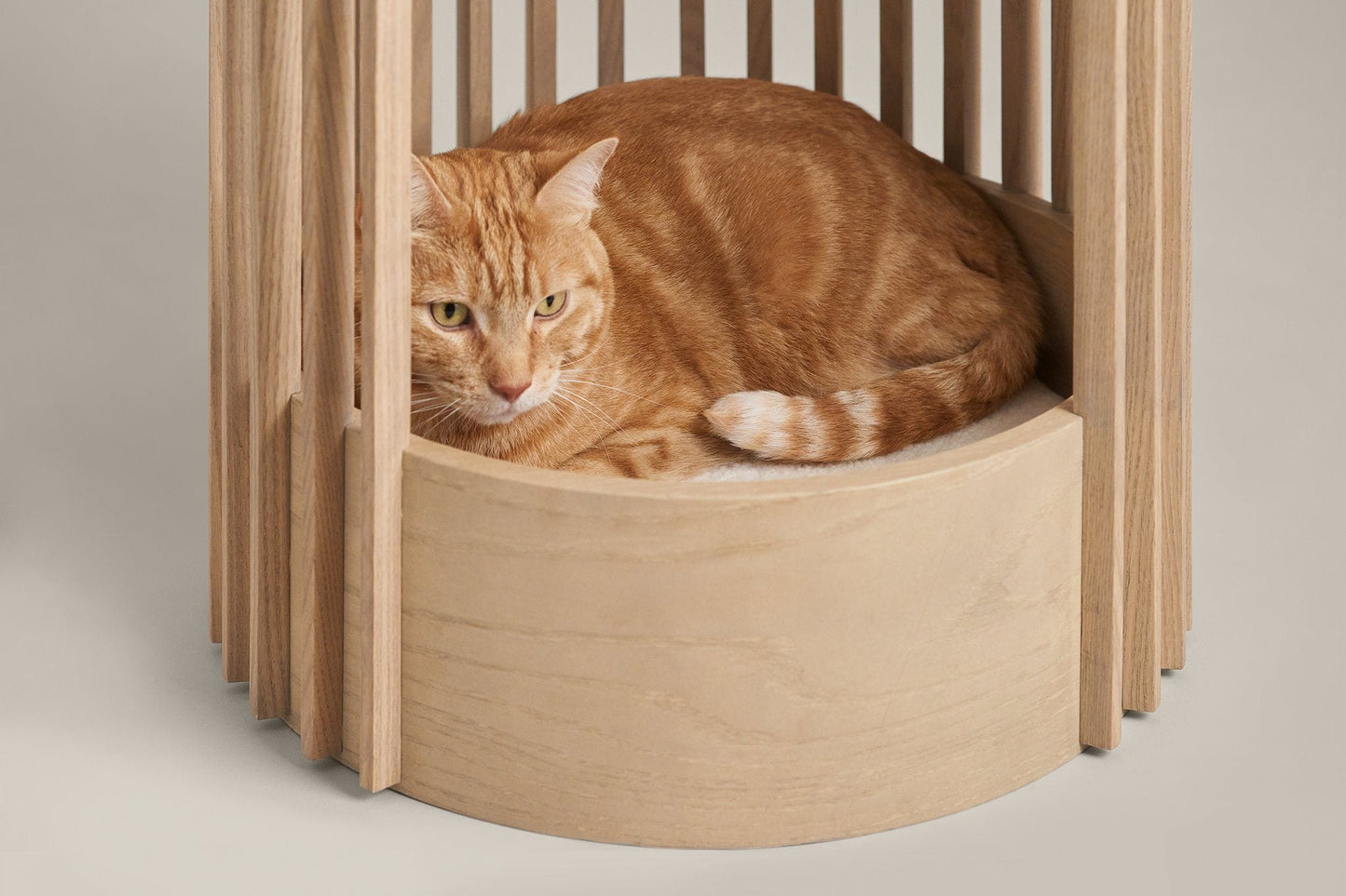 Modern Cat Tree with Faux Shearling Top & Slatted Design