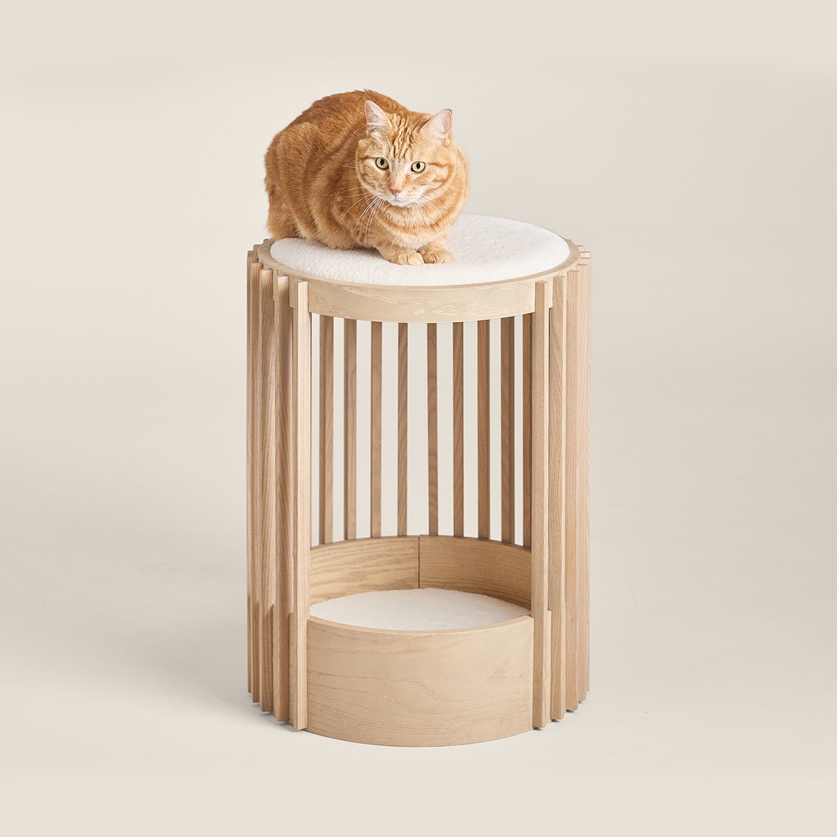 Modern Cat Tree with Faux Shearling Top & Slatted Design