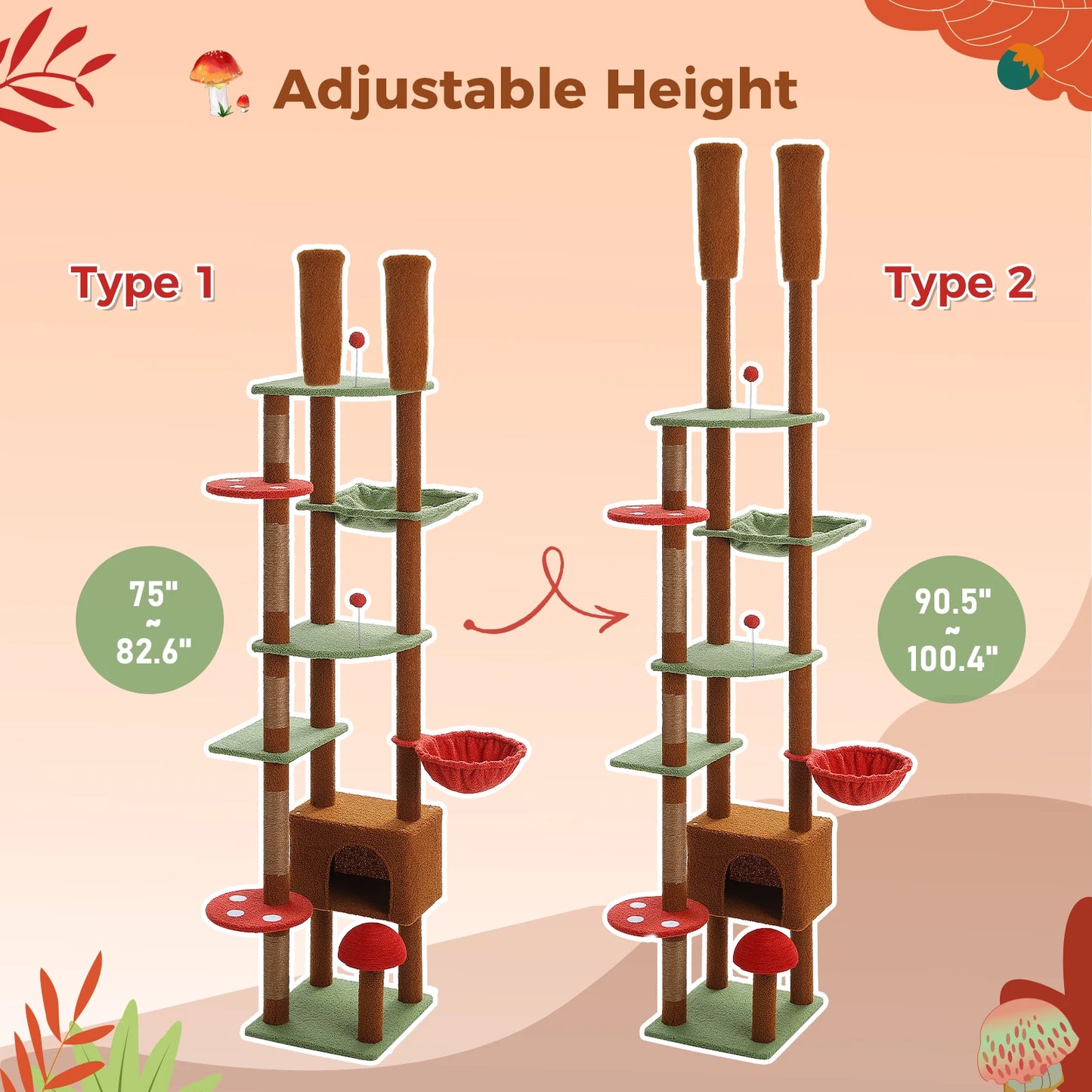 Floor-to-Ceiling Cat- Several Colors | Adjustable 81-108 inches