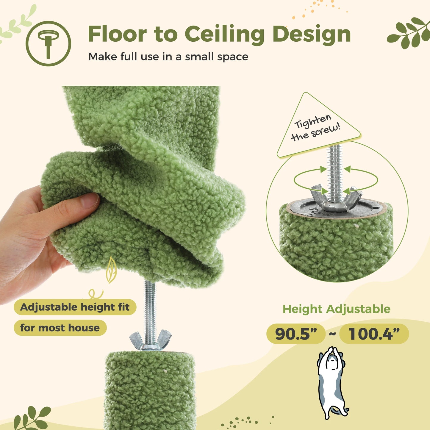 Floor-to-Ceiling Cat- Several Colors | Adjustable 81-108 inches