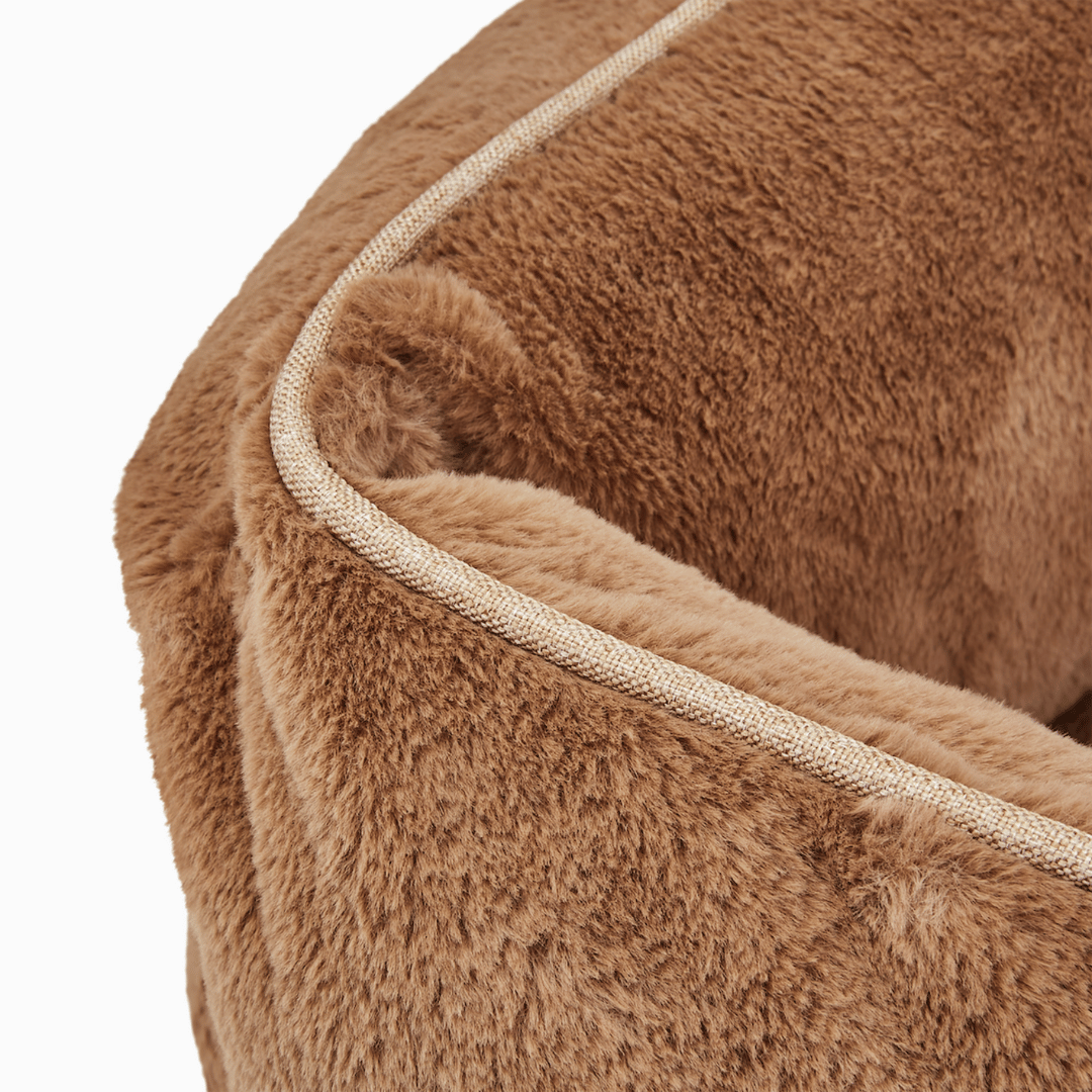 Orthopedic Bolster Dog Bed – Faux Fur, Removable Cover (Light Brown)