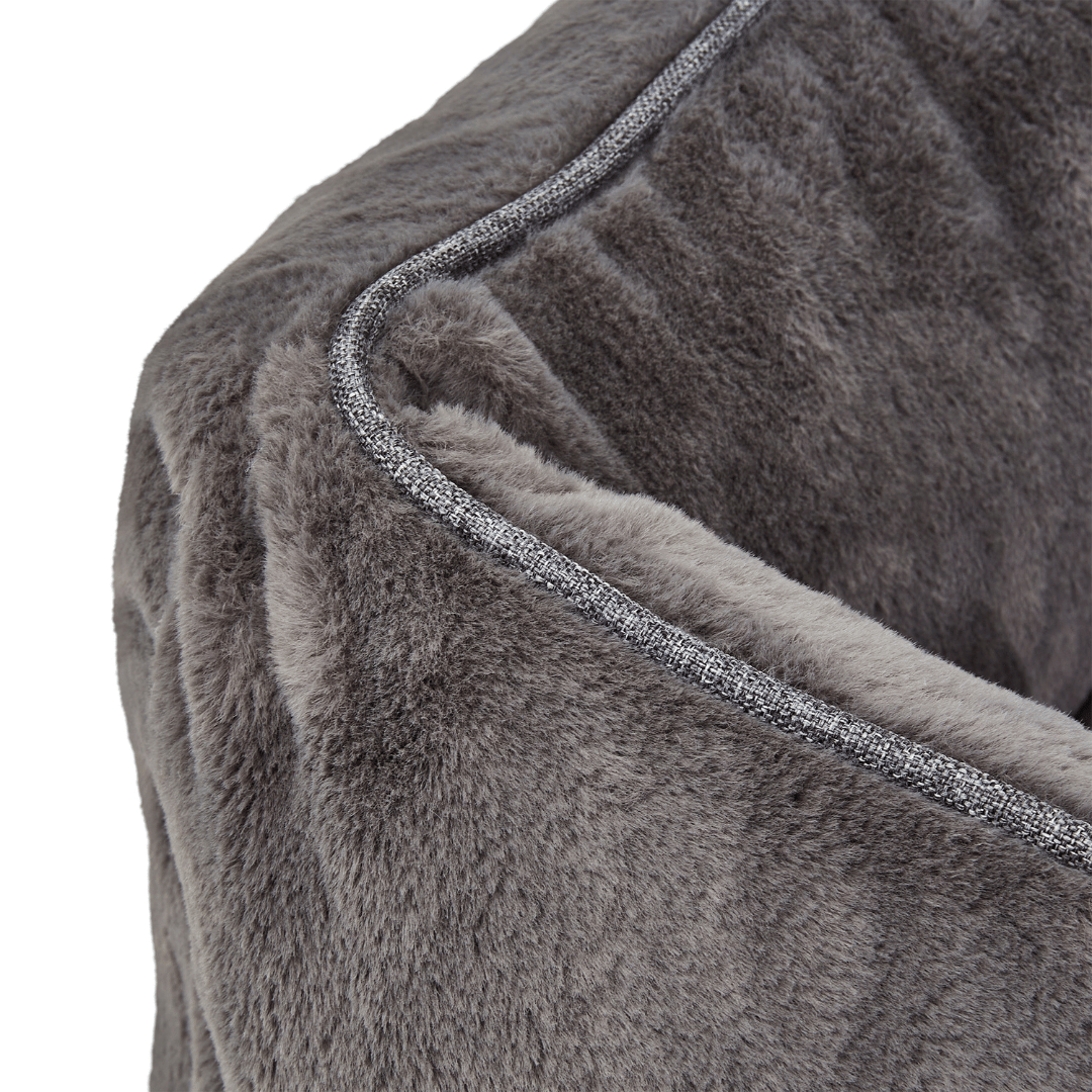 Orthopedic Bolster Dog Bed – Faux Fur, Removable Cover (Dark Grey)