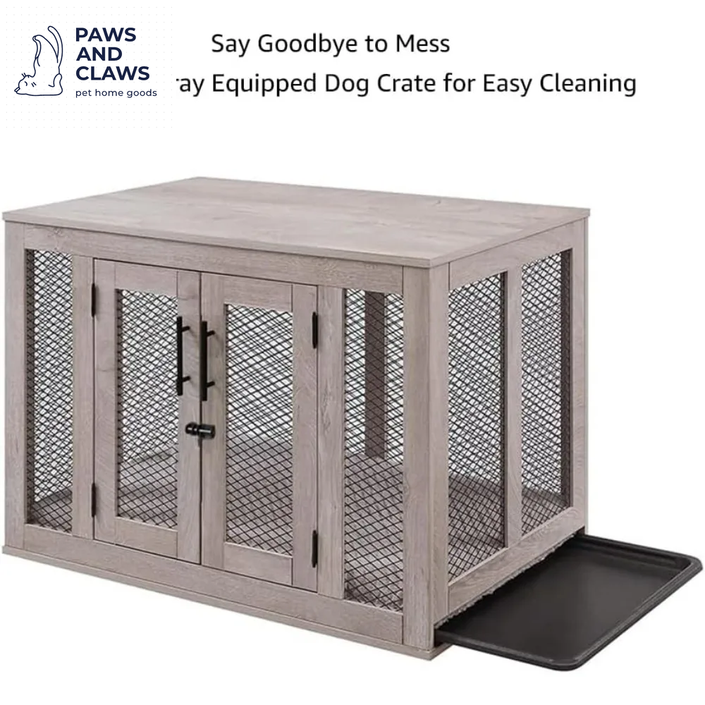 Dog Crate Furniture, Wooden Dog Kennel for Medium Breed, Indoor Decorative Wood Dog Cage, inside Side End Table Crate with Remo