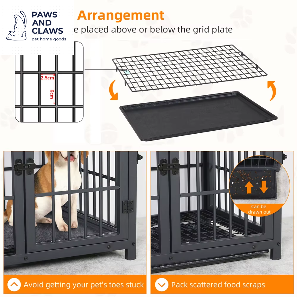 Large Wooden Dog Crate Indoor Furniture Style Elevated Pet Dog Cage Kennel End Table Lattice Playpen with 3 Doors Removable Tray