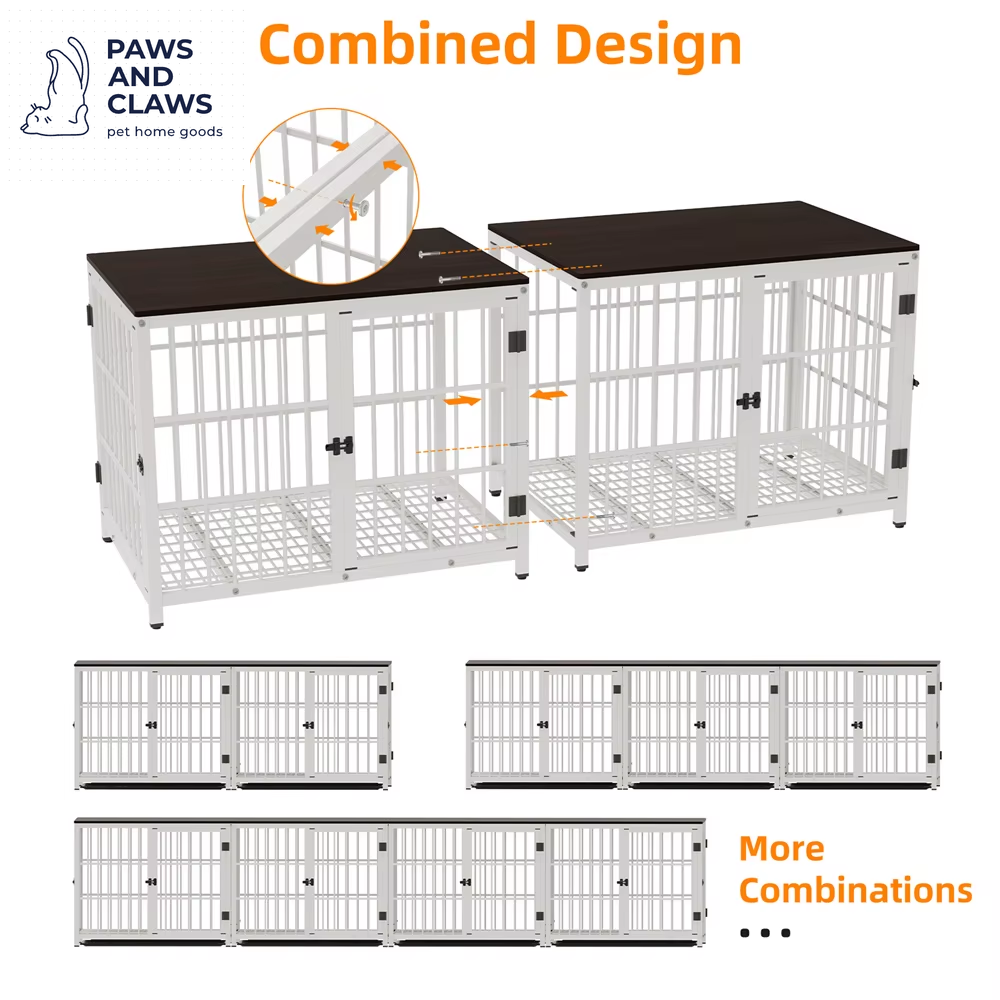 Large Wooden Dog Crate Indoor Furniture Style Elevated Pet Dog Cage Kennel End Table Lattice Playpen with 3 Doors Removable Tray