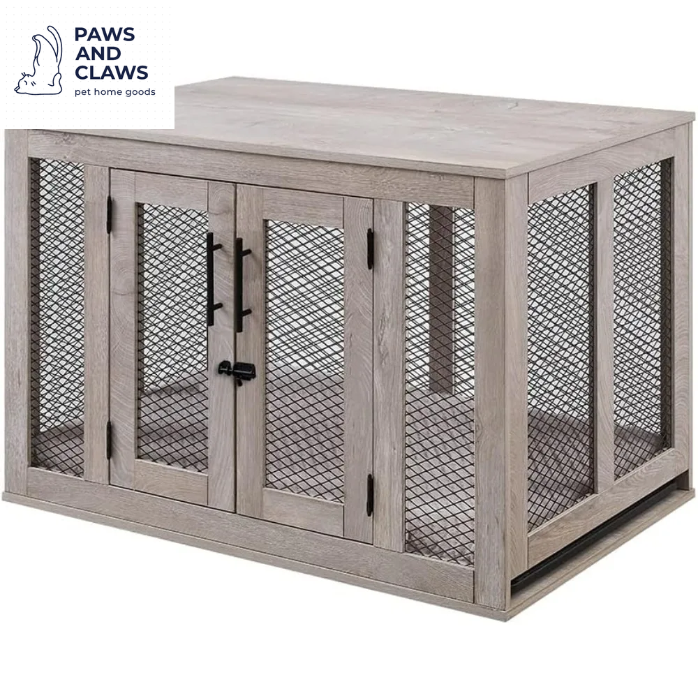 Dog Crate Furniture, Wooden Dog Kennel for Medium Breed, Indoor Decorative Wood Dog Cage, inside Side End Table Crate with Remo