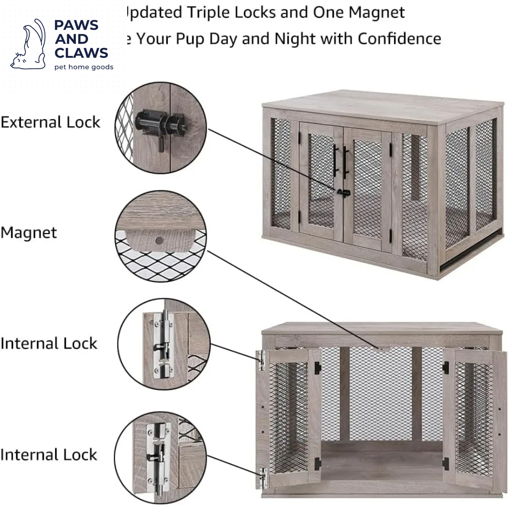 Dog Crate Furniture, Wooden Dog Kennel for Medium Breed, Indoor Decorative Wood Dog Cage, inside Side End Table Crate with Remo