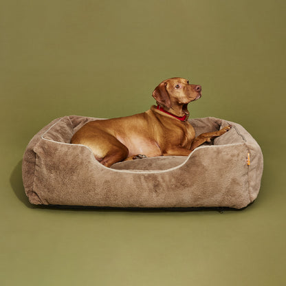 Orthopedic Bolster Dog Bed – Faux Fur, Removable Cover (Light Brown)
