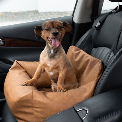 Faux Leather Memory Foam Dog Car Bed - Camel