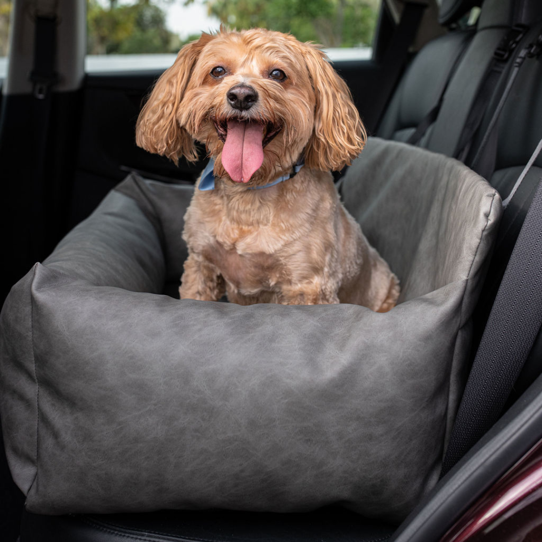 Faux Leather Memory Foam Dog Car Bed | Slate Gray