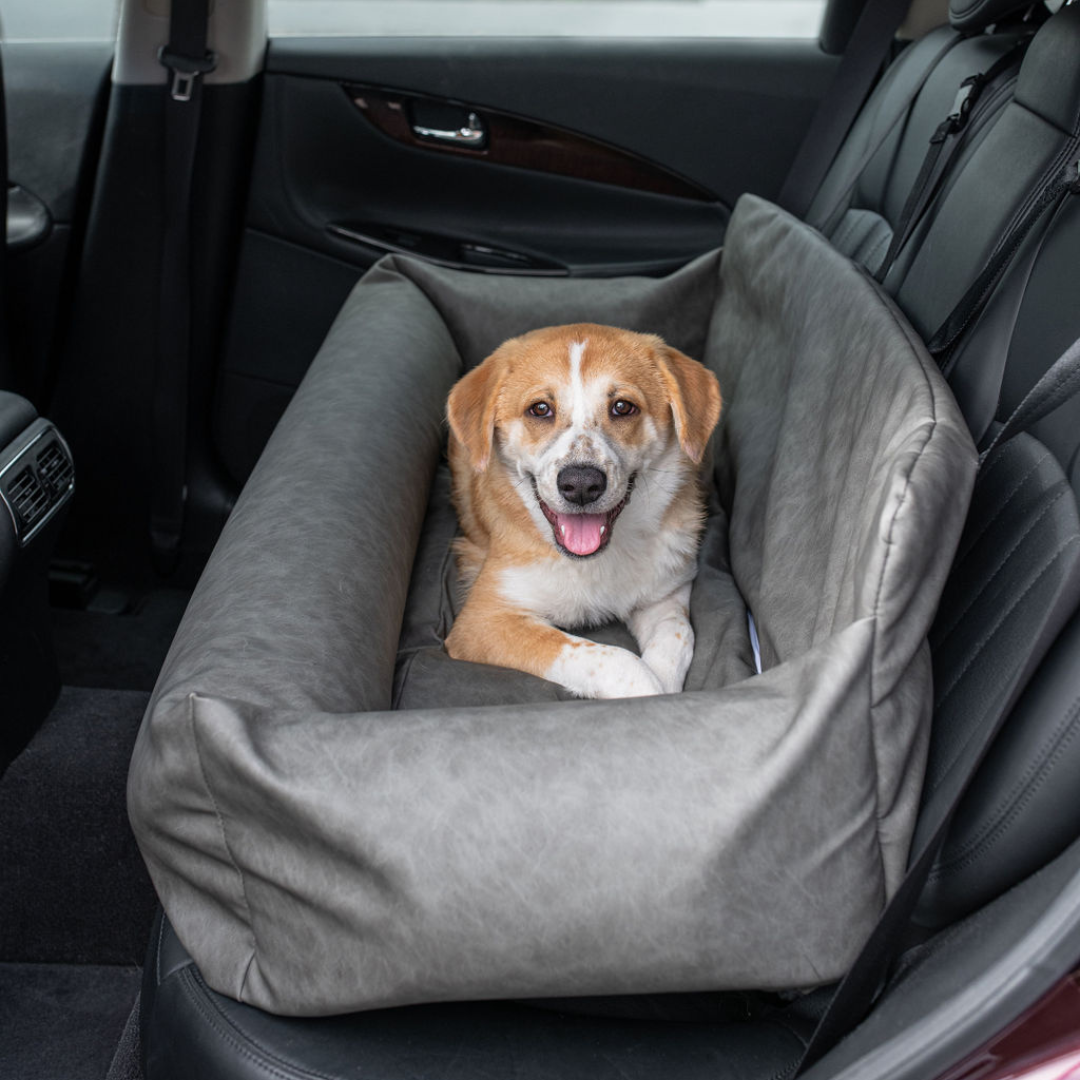 Faux Leather Memory Foam Dog Car Bed | Slate Gray