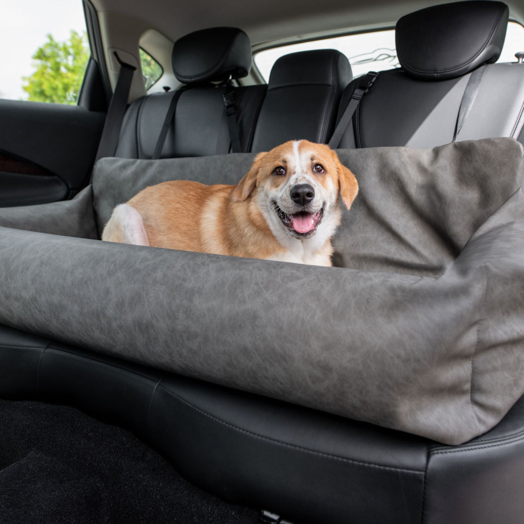 Faux Leather Memory Foam Dog Car Bed | Slate Gray