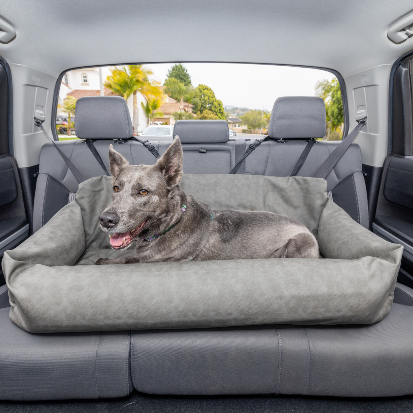 Faux Leather Memory Foam Dog Car Bed | Slate Gray