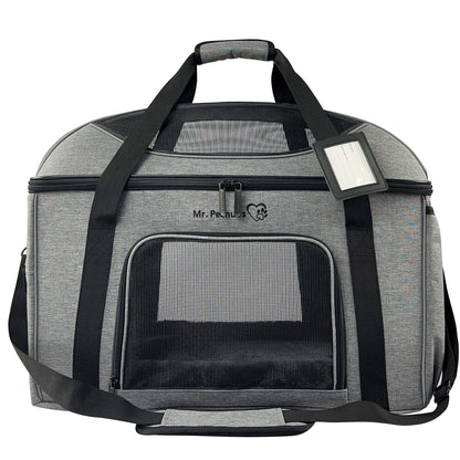 Pet Car Seat & Mobile Travel Crate – Rigid Soft-Sided, Tall Profile (Platinum Gray)
