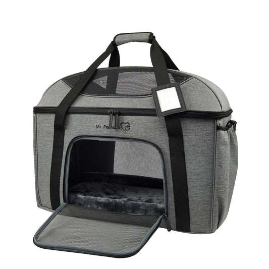 Pet Car Seat & Mobile Travel Crate – Rigid Soft-Sided, Tall Profile (Platinum Gray)