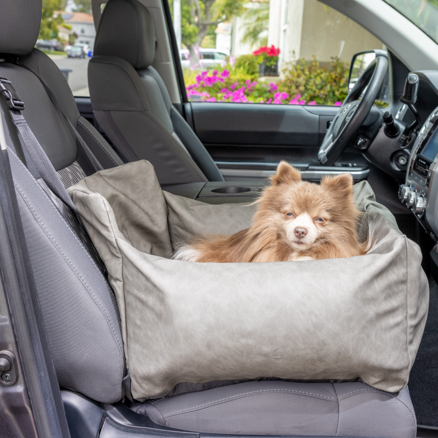 Faux Leather Memory Foam Dog Car Bed | Slate Gray