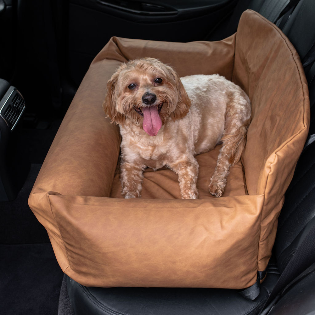Faux Leather Memory Foam Dog Car Bed - Camel