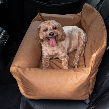 Faux Leather Memory Foam Dog Car Bed - Camel