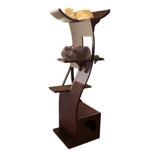 A cat tree with two cats.
