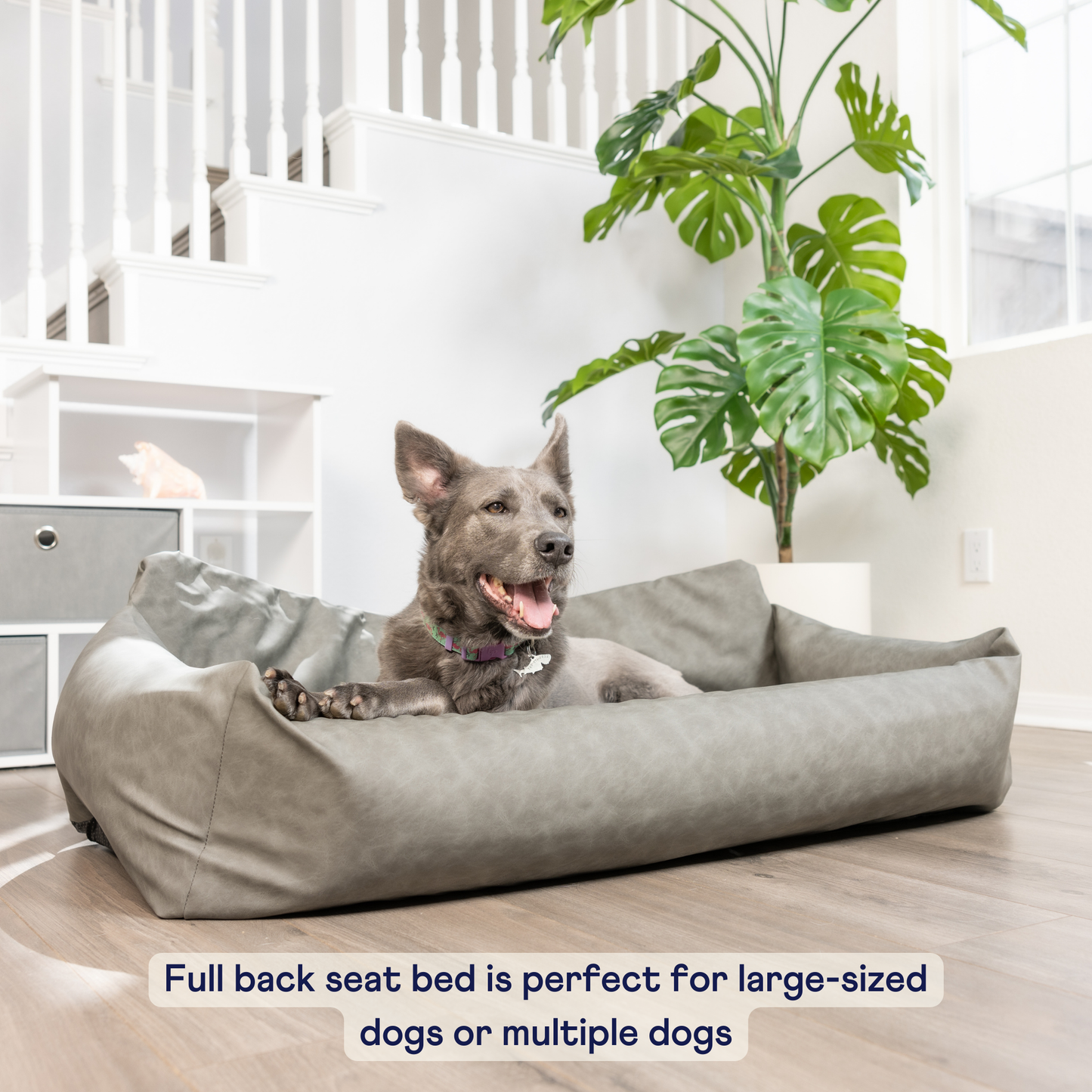 Faux Leather Memory Foam Dog Car Bed | Slate Gray