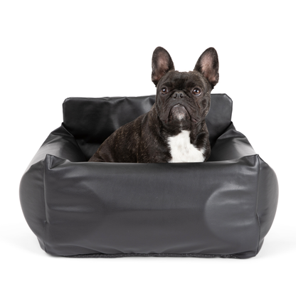 Faux Leather Memory Foam Dog Car Bed -  Black