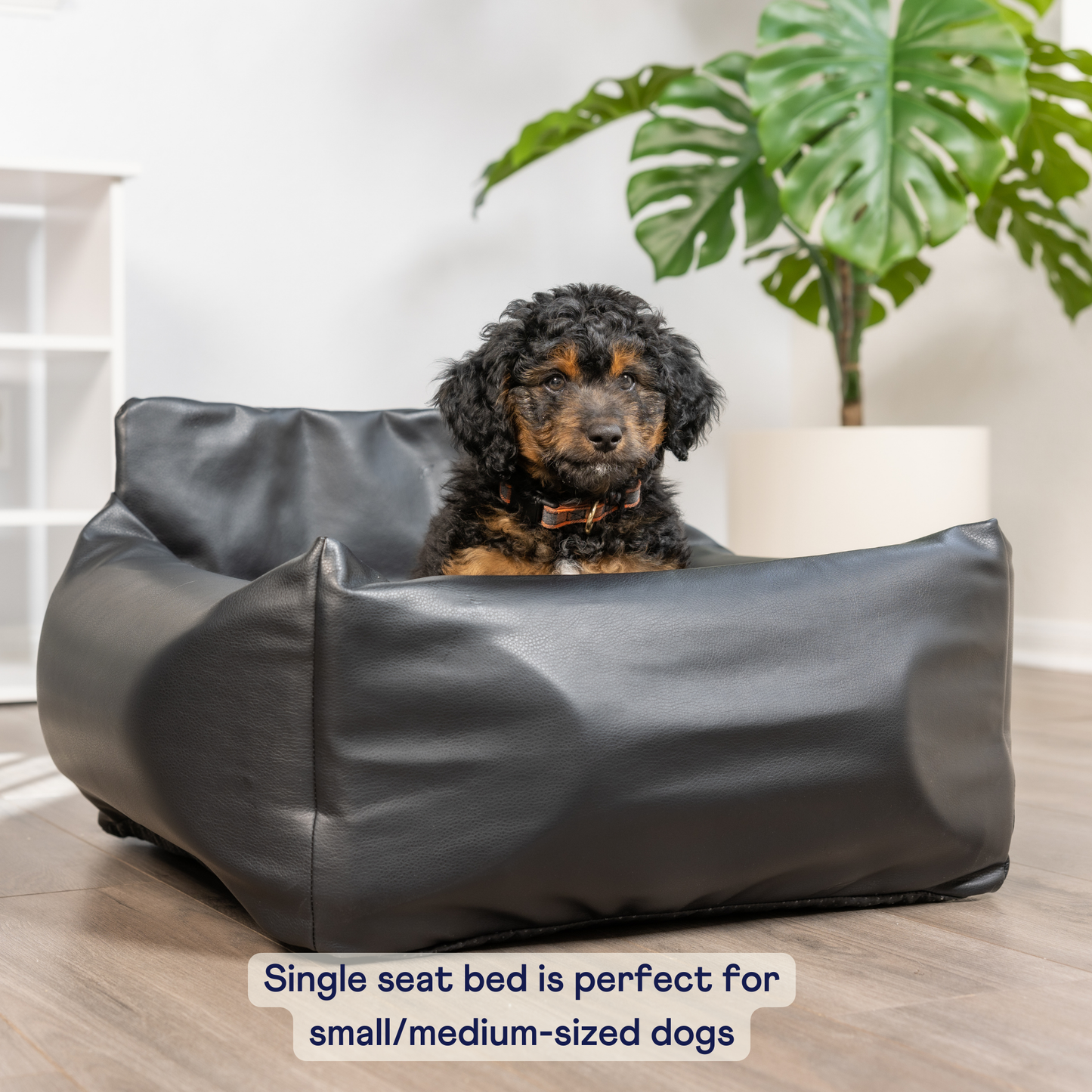Faux Leather Memory Foam Dog Car Bed -  Black