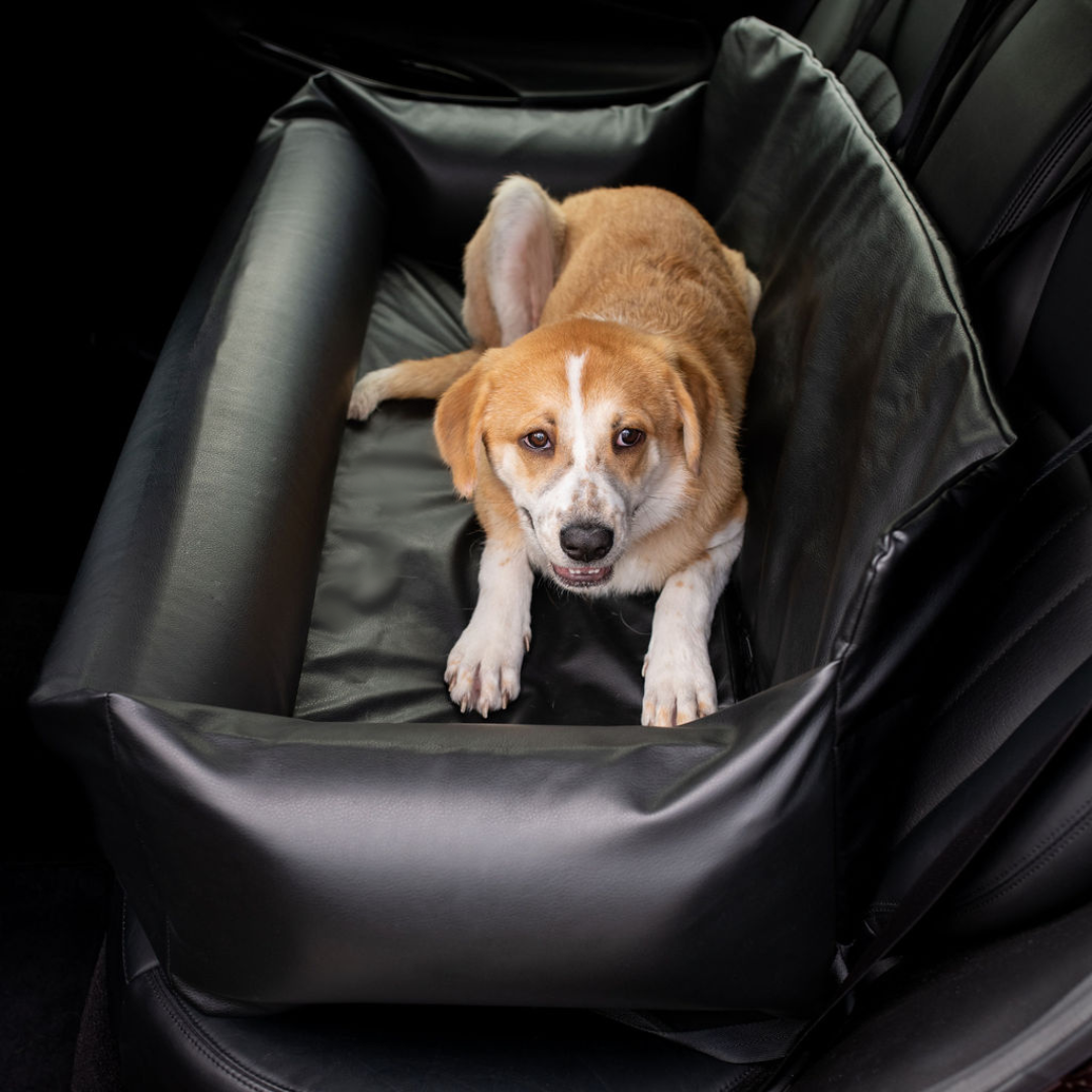 Faux Leather Memory Foam Dog Car Bed -  Black