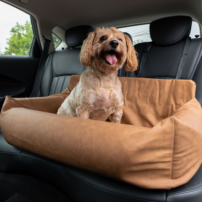 Faux Leather Memory Foam Dog Car Bed - Camel