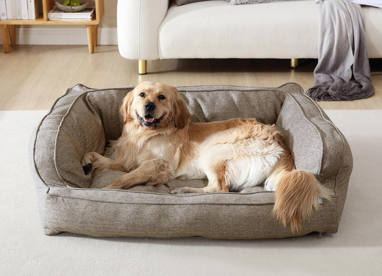 Large Memory Foam Sofa-Style Dog Bed with Bolster Sides