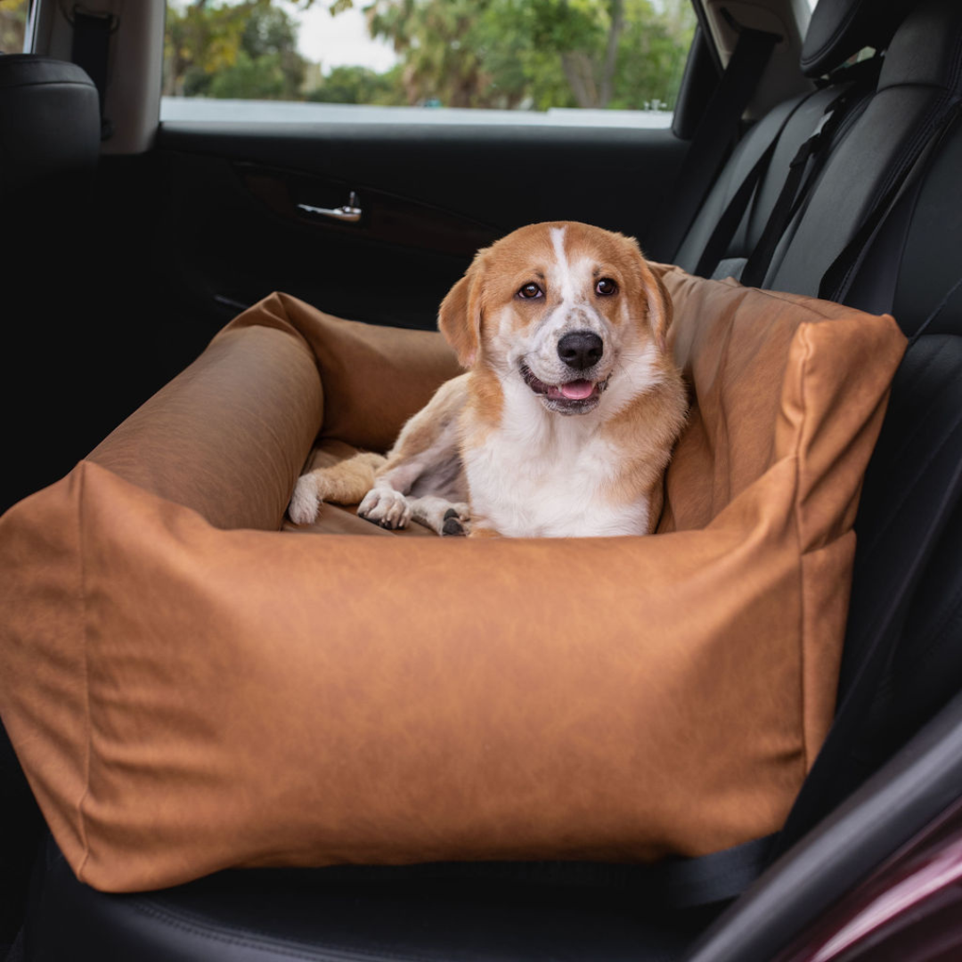 Faux Leather Memory Foam Dog Car Bed - Camel