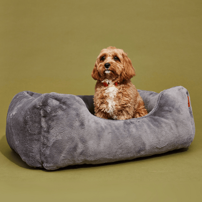 Orthopedic Bolster Dog Bed – Faux Fur, Removable Cover (Dark Grey)
