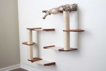 Wall-Mounted Cat Tree with Scratching Post & Hammock System