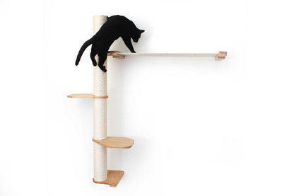 Tall cat perch with natural bamboo vertical scratching pole and natural canvas summit hammock, ideal for cat tree wall or.