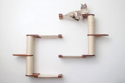 Wall-Mounted Cat Tree with Scratching Post & Hammock System