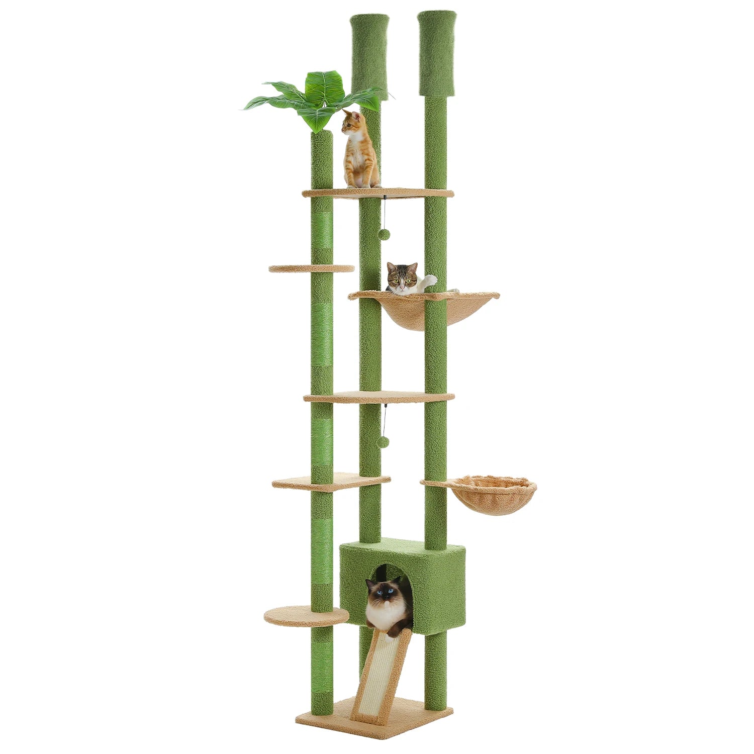 Multi-level cat tree with three cats.
