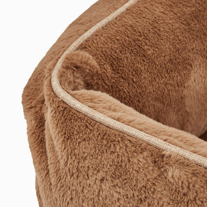 Orthopedic Bolster Dog Bed – Faux Fur, Removable Cover (Light Brown)