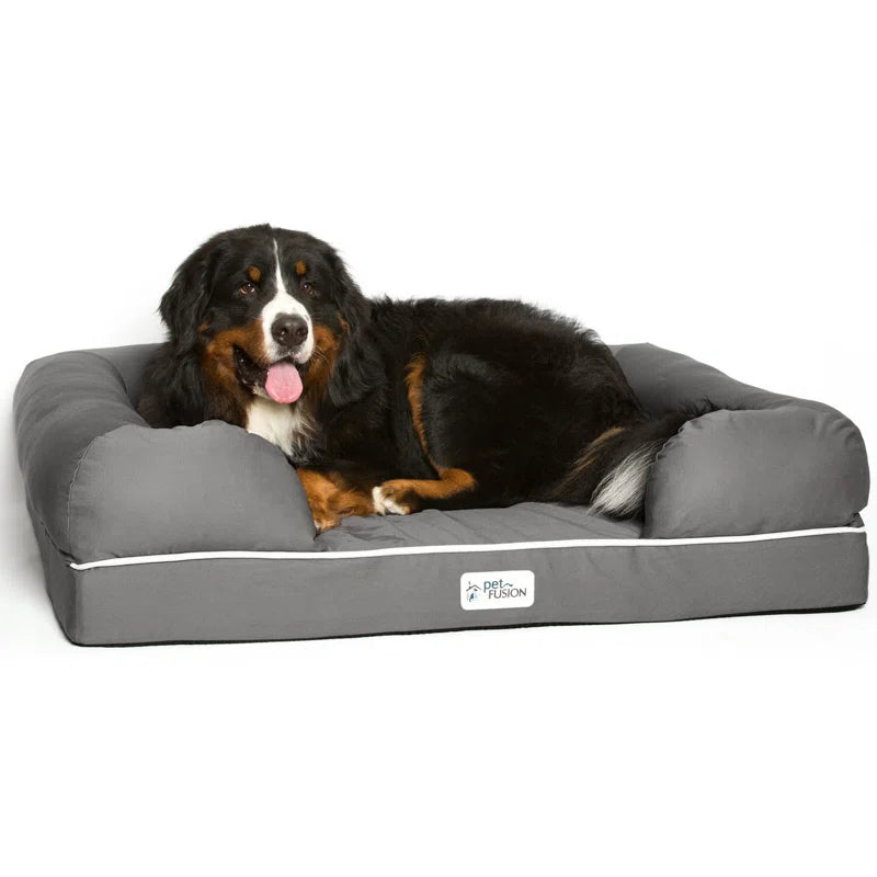 Orthopedic Memory Foam Dog Bed with Bolster Sides - Slate Gray